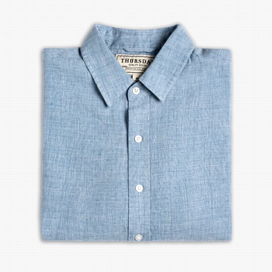 Camicie Thursday Boots Linen Uomo Blu | GUT2234TF