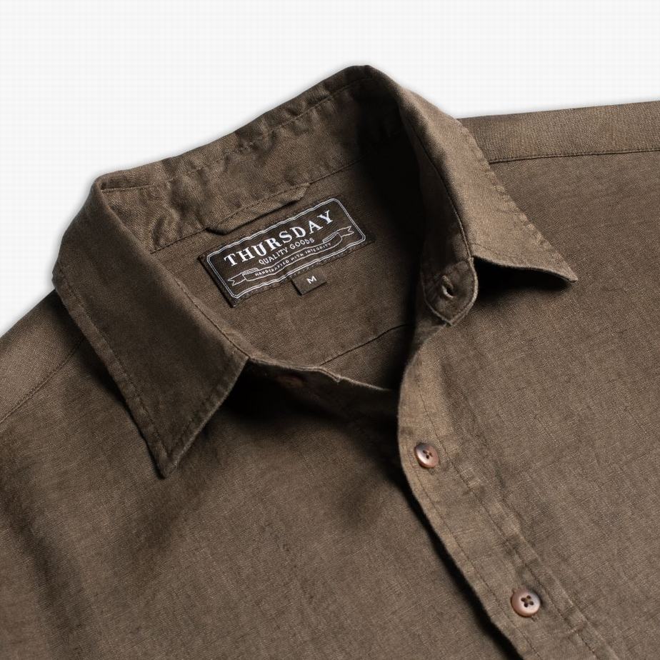 Camicie Thursday Boots Linen Uomo Marroni | WQO6343EN